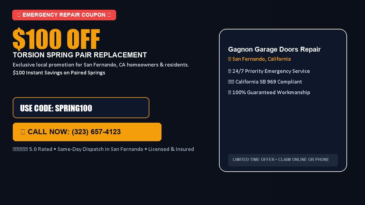 Gagnon Garage Doors Repairs $100 OFF Dual Torsion Spring Replacement in San Fernando, CA