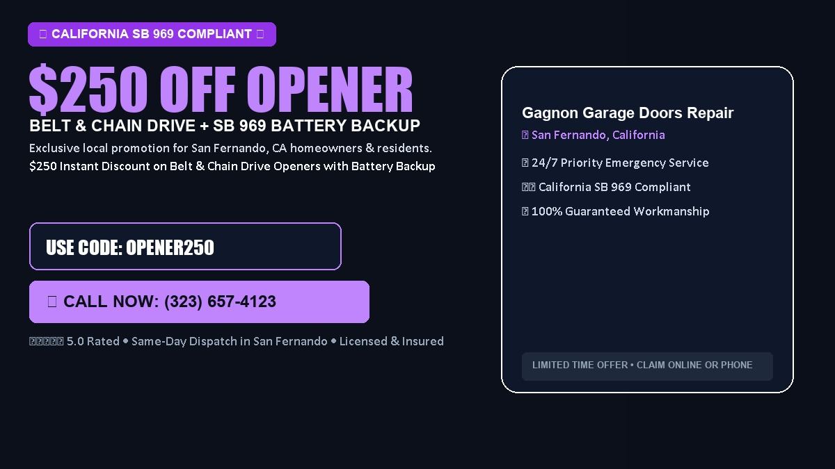 Gagnon Garage Doors Repairs $250 OFF Premium LiftMaster Opener Installation in San Fernando, CA